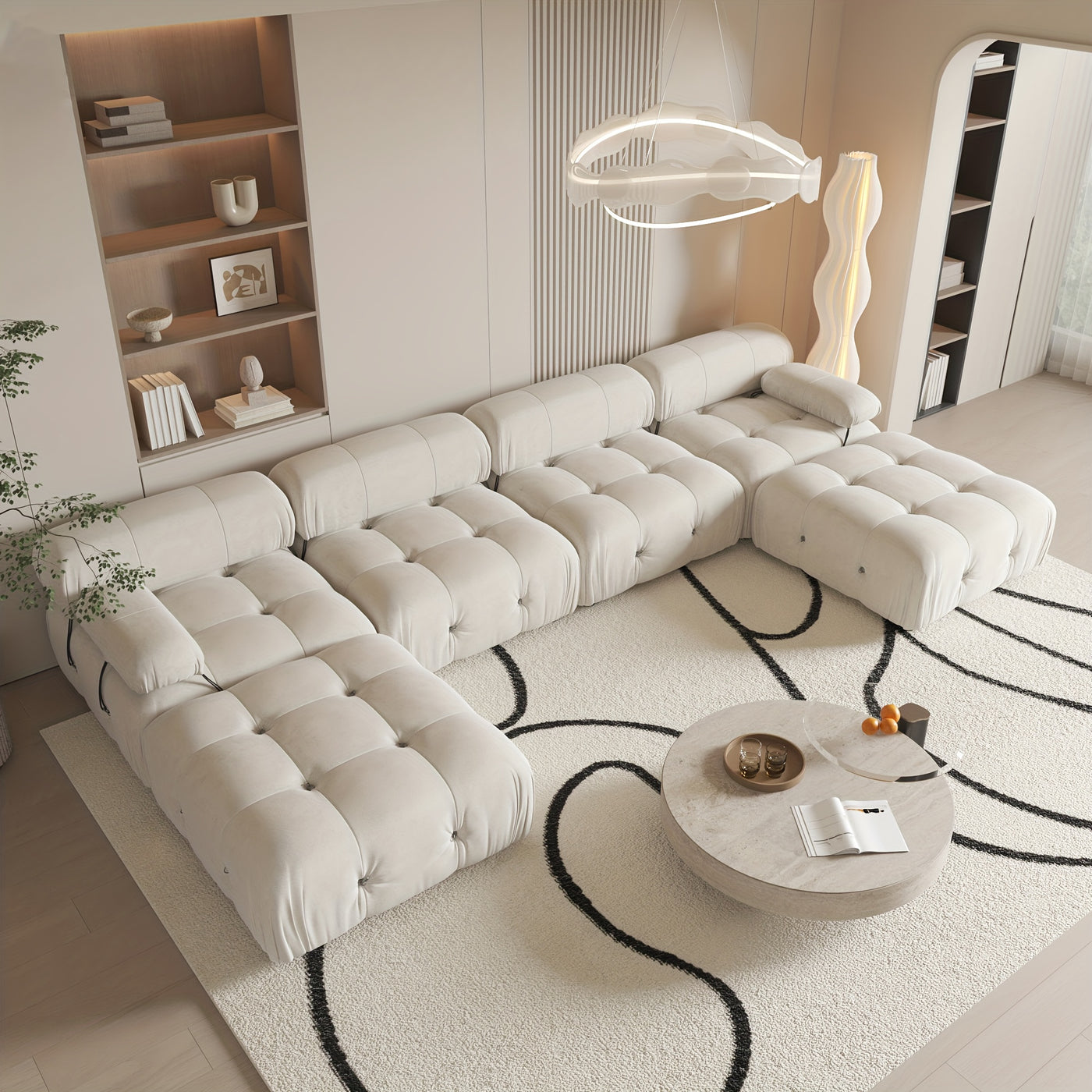 U-Shaped Minimalist Velvet Sofas, 138.6" Convertible Modular Sectional Couch, Modern Comfy Sectional Couches with 2 Chaise Ottomans for Living Room Office Apartment