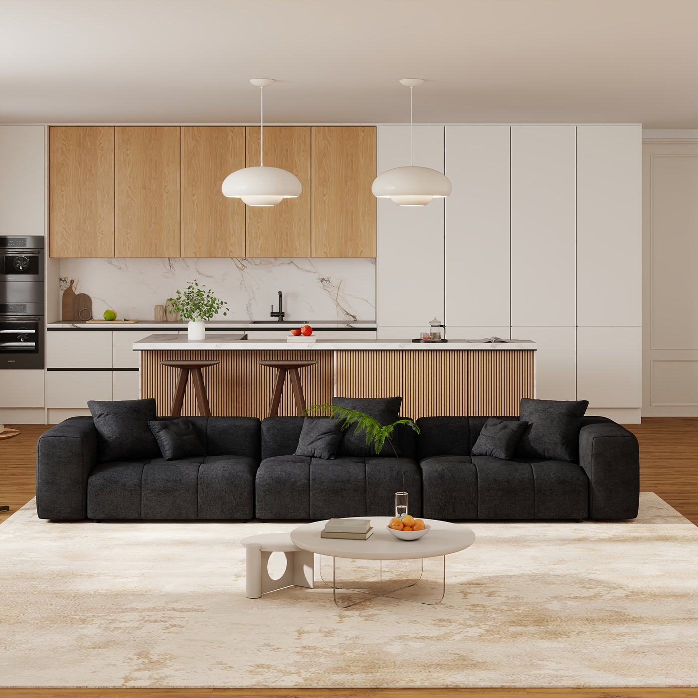 144 Inch Modular Sofa, Mid Century Modern Extra Deep Corner Seat Couch, 3-Seater Sofas for Living Room, Sectional Couches, Cozy Sofa for Apartment, Living Room, Boneless Sectional Sofa for Living Room, Comfy Couch, Convertibl