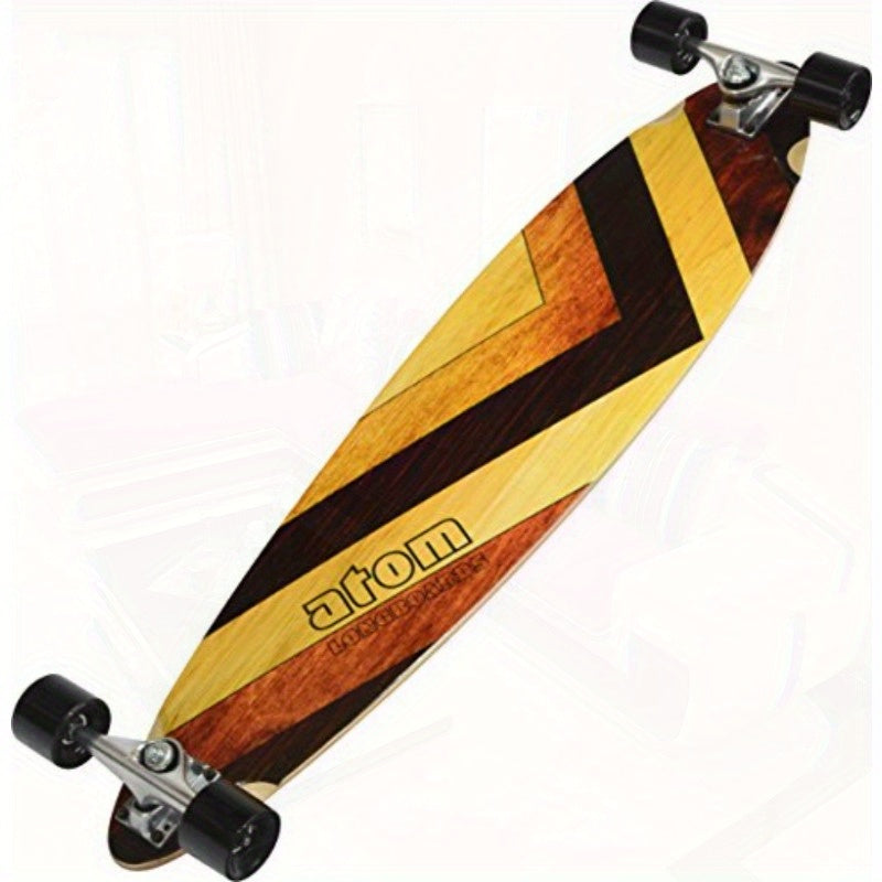Atom Pintail Longboard 39" Woody, Safety Gear Compatible, Cruising Skateboard, Artistic Skateboard, Durable Silicon Carbide, Aluminum Hangers