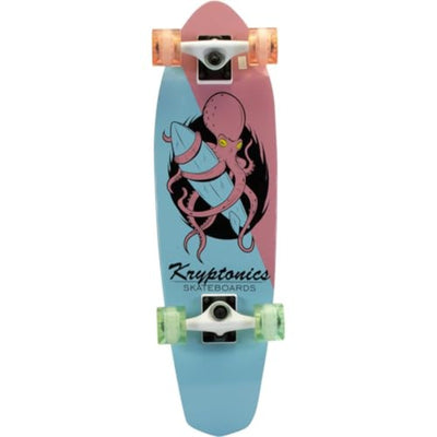Skateboard with Durable Maple Deck & Smooth Urethane Wheels - Lightweight All-Skill Board for Beginners & Experts, Pastel Blue & Pink Octopus Graphic Design, White Trucks & Green Bearings - Ideal for Cruising, Tricks, Smooth