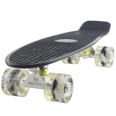 Beginner-Friendly Skateboard with Lightweight PP Material, Smooth Carbon Steel Bearings, 220.46LB Load Capacity – Perfect for Learning to Skate, Black Deck with Yellow Accents, Transparent Wheels for Easy Visibility