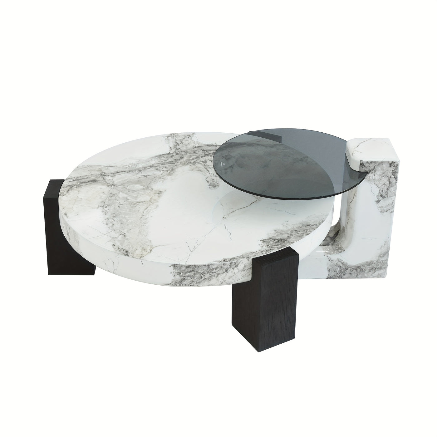 Modern Round Nesting Coffee Tables Set Of 2, Coffee Tables with Faux Marble Texture Surface And C-Shaped Side Table, Nesting Coffee Tables for Living Room/Apartment, Nesting Coffee Table Set, Coffee Table for Living Room, Cof