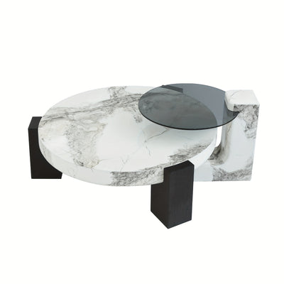 Modern Round Nesting Coffee Tables Set Of 2, Coffee Tables with Faux Marble Texture Surface And C-Shaped Side Table, Nesting Coffee Tables for Living Room/Apartment, Nesting Coffee Table Set, Coffee Table for Living Room, Cof