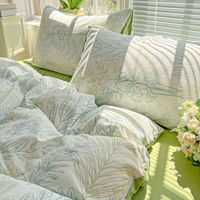 3pcs Korean Style Duvet Cover Set, New American Floral Duvet Cover Set with 1 Single Duvet Cover + 2 Pillowcases, Comfortable and Breathable, Machine Washable, Non-Fading and Deforming, Suitable for All Seasons, Light Beige-F