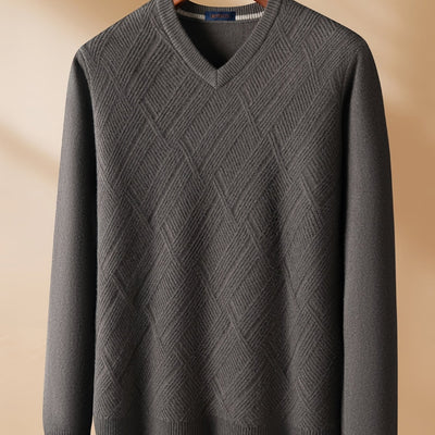 KAISER Men's Cozy Wool V-Neck Sweater - Casual Striped Long Sleeve Pullover for Fall/Winter, Soft & Warm, Korean And Japanese Targeted, Fashion