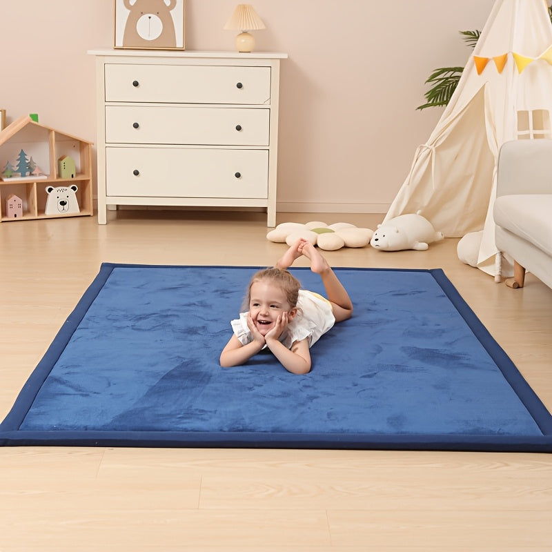 1pc Japanese Tatami Mat, Coral Velvet Mellow Mat, Baby Play Mat For Floor, 1.2 Inch Thick Crawling Rugs, Padded Foam Area Mat For Kids Playroom, Playpen, Nursery, Living Room, Yoga Mat, Non-Slip Backing