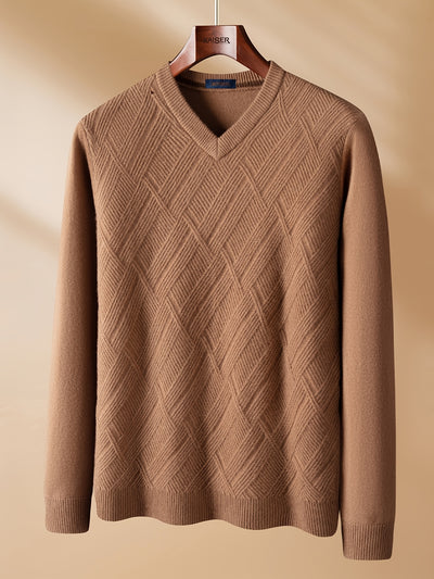 KAISER Men's Cozy Wool V-Neck Sweater - Casual Striped Long Sleeve Pullover for Fall/Winter, Soft & Warm, Korean And Japanese Targeted, Fashion