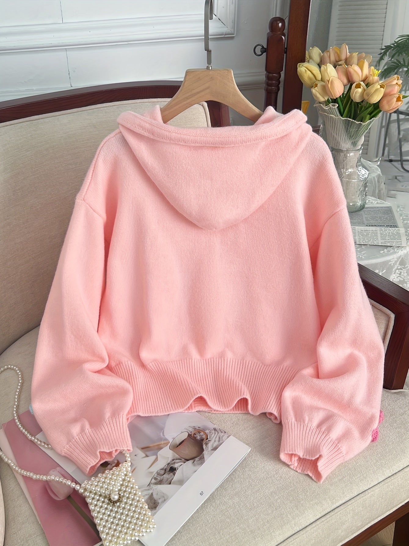 Casual Chic Loose Daisy Hooded Cardigan - Perfect for Office, Home, and Streetwear Outings
