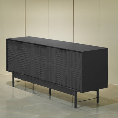 66" Modern TV Stand with Storage Cabinet - Mid-Century Modern Design, Black Artificial Wood & Metal Frame, 3, 2+ Cubic Feet Storage, 27" Height, Fits 55/60/65 Inch TVs, Easy Assembly for Living Room, Tv Table for Living Room,