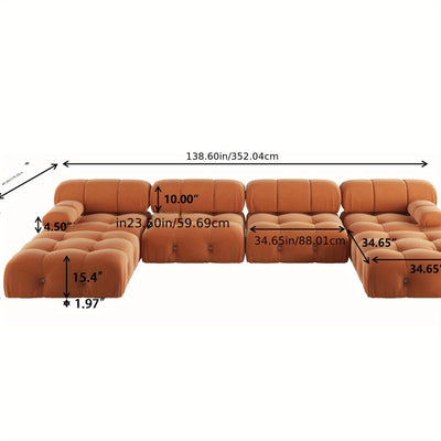 U-Shaped Minimalist Velvet Sofas, 138.6" Convertible Modular Sectional Couch, Modern Comfy Sectional Couches with 2 Chaise Ottomans for Living Room Office Apartment