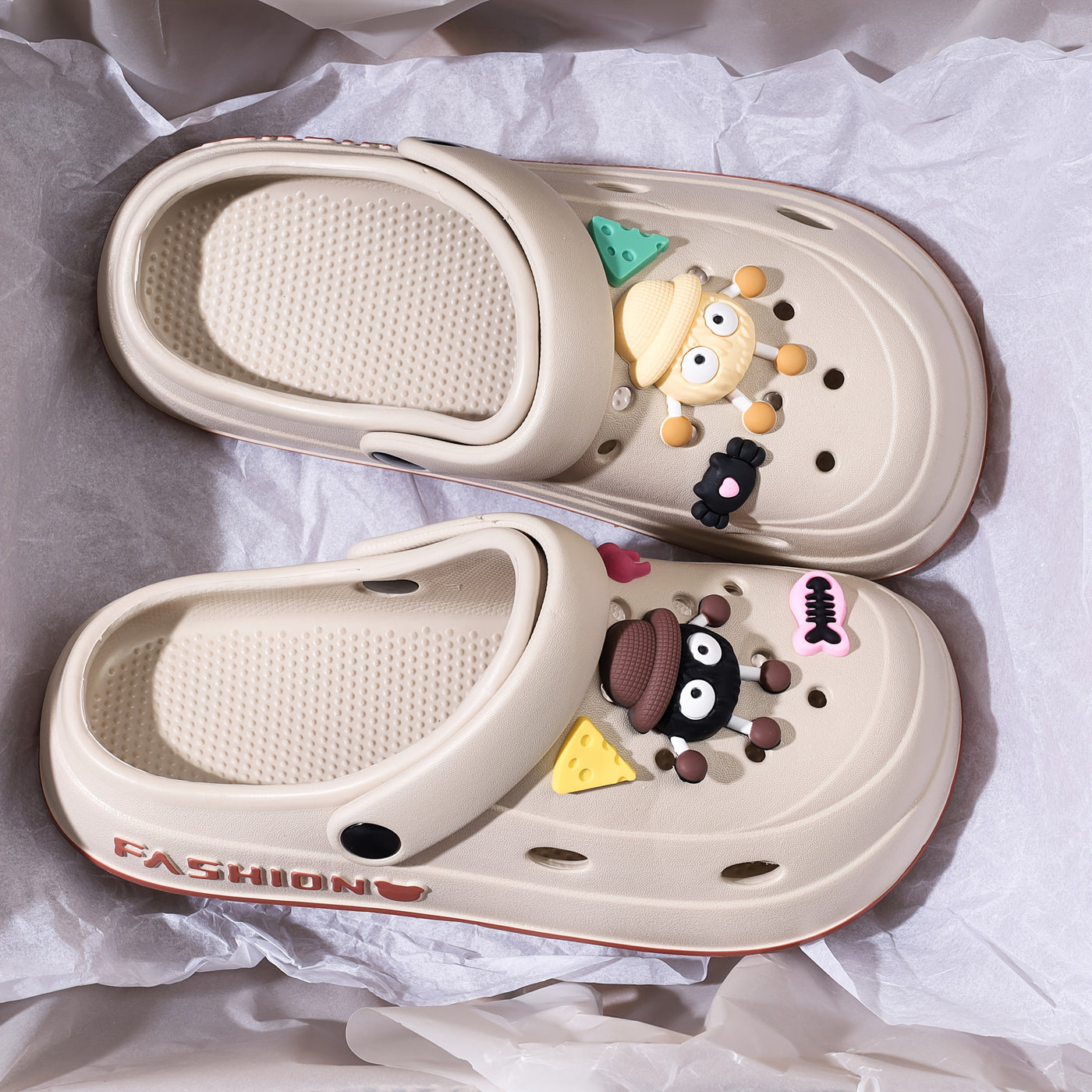 Mid-Year, Summer New Arrivals, Japanese and Korean Fashion Women's Cute Detachable Coal Ball EVA Hole Shoes, Adorable Coal Ball Charms, Comfortable Casual Versatile, 1.97inch Thickened Sole, Rotatable Back Strap for Dual Wear