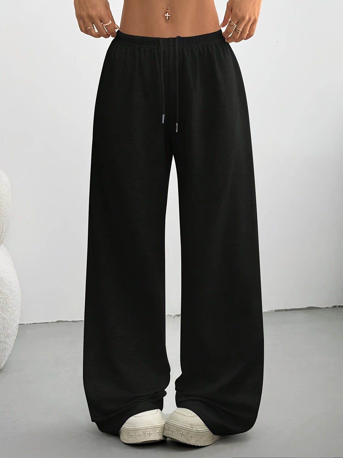 3pcs Women's Casual Wide-Leg Pants, Elastic Waistband - Loose Fit Medium Stretch Fabric, Machine Washable, Spring Summer Autumn Casual Wear, Athletic Joggers