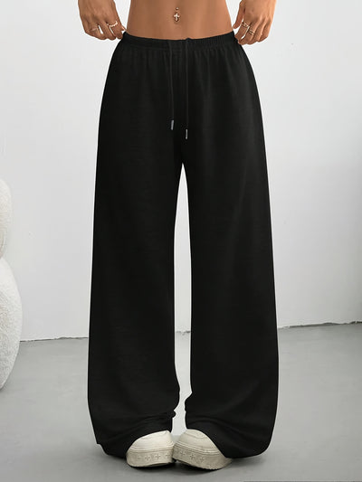 3pcs Women's Casual Wide-Leg Pants, Elastic Waistband - Loose Fit Medium Stretch Fabric, Machine Washable, Spring Summer Autumn Casual Wear, Athletic Joggers