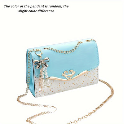 Elegant Korean Fashion Crossbody Bag with Sequins, Lightweight Polyester-Lined Handbag with Metal Chain, Versatile for Daily Use & Travel, Ideal for Birthday, Thanksgiving, Halloween, Christmas Gifts