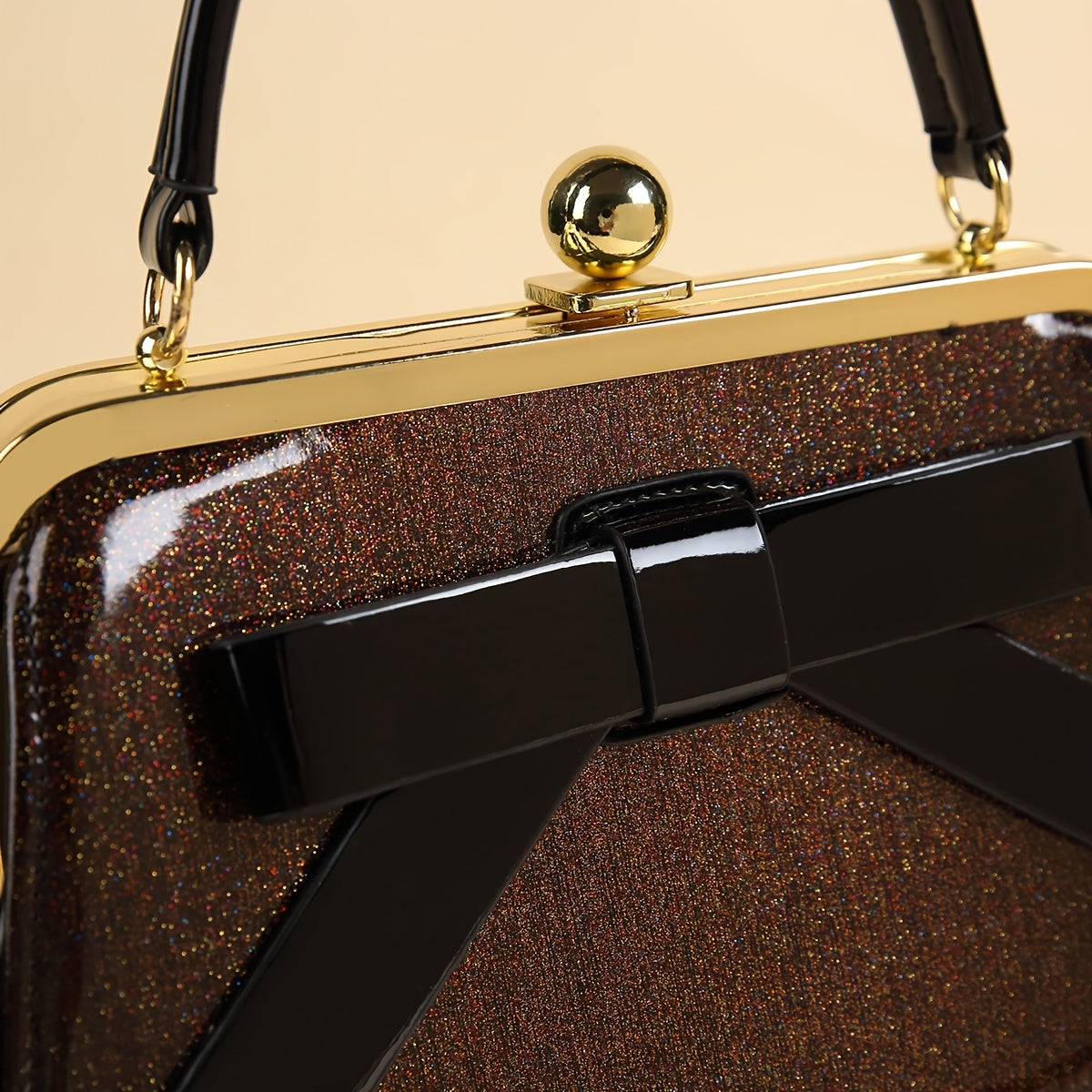 [Elegant Handbag] High Quality Lacquered Handbag | 2024 Autumn New Korean Polka Dot for Women - Kiss Lock Closure, Removable Shoulder Strap & Bow Detail, Glossy Patent Look (Black/White, Bronze, Pink & White) - Perfect for We