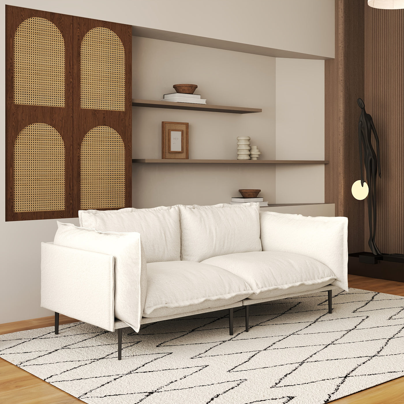 74" Modern Modular Loveseat Sofa - Space-Saving Sectional Couch with Deep Seat, Chenille Upholstery, Hardwood Frame, No Assembly Required, for Living Room, Apartment, Office - Orange Modern Furniture, Sectional Sofa for Livin