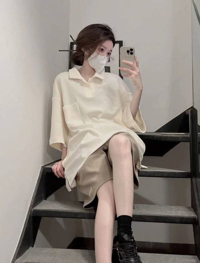 Women's Harajuku BF Style Lapel Short Sleeve