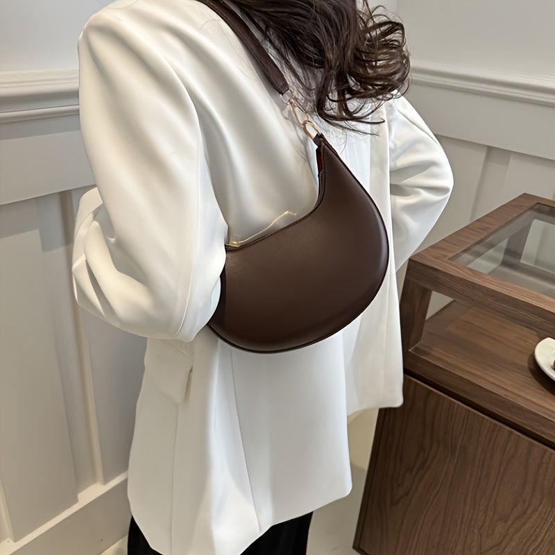 1pc Women'S Luxury Crescent Crossbody Bag with Detachable Adjustable Strap, Magnetic Closure & Golden Hardware - Stylish Shoulder Bag for Casual or Formal Occasions (Coffee Brown/White/Red/Black), Evening Accessory, Polyester