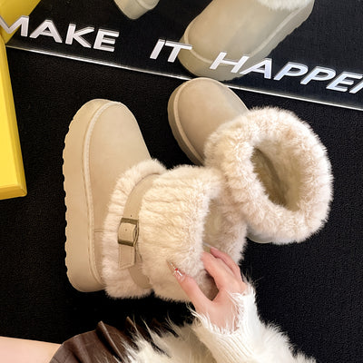 Women'S Winter Boots with Thick Non-Slip Sole - Beige/White Cold Weather Snow Boots, Cushioned Insole & Buckle Closure for Everyday & Formal Outfits - Warm Ankle Boots for Fall and Winter Seasons, Ladies Winter Boots, Plush L