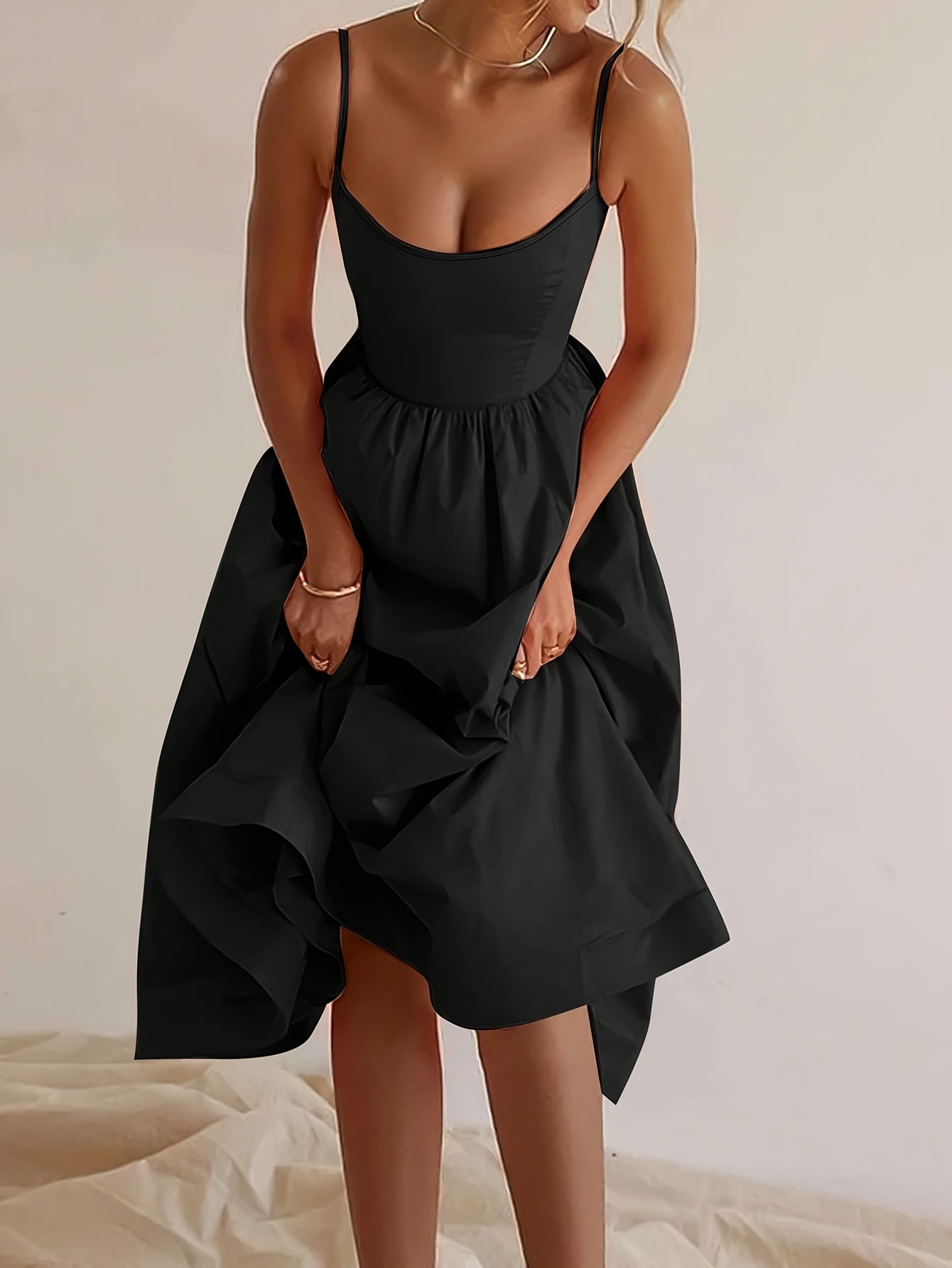 Women's Floor-Length/Short Length Sleeveless A-Line Maxi/Mini Floor-Length Evening Gown - Solid Black Floor-Length Party Wedding Gala Evening Dress with A-Line Silhouette, Smooth Texture & Clear Strap Neckline, Machine Washab