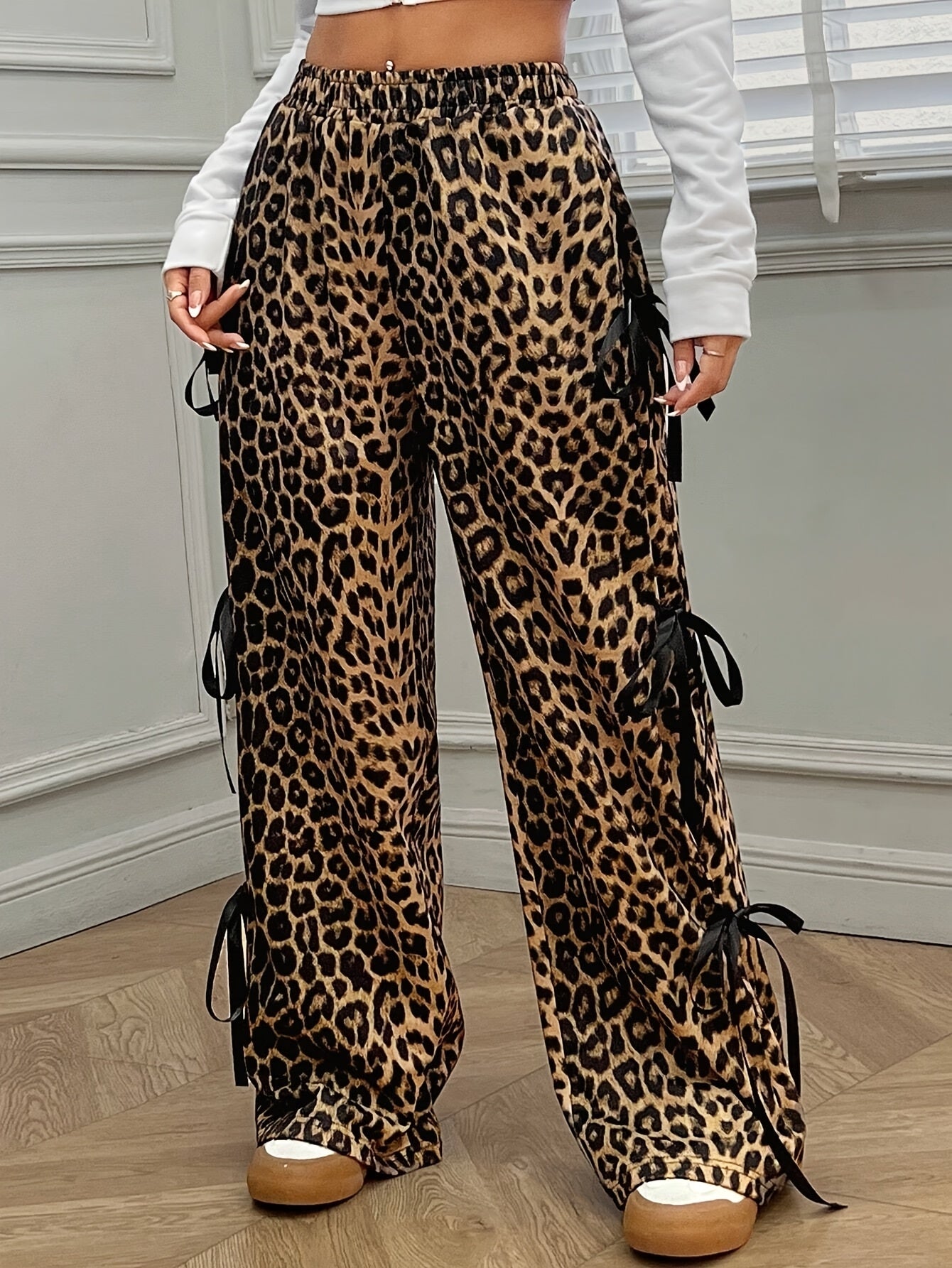 Straight-Leg Pants with Side Bow Tie & Back Pockets