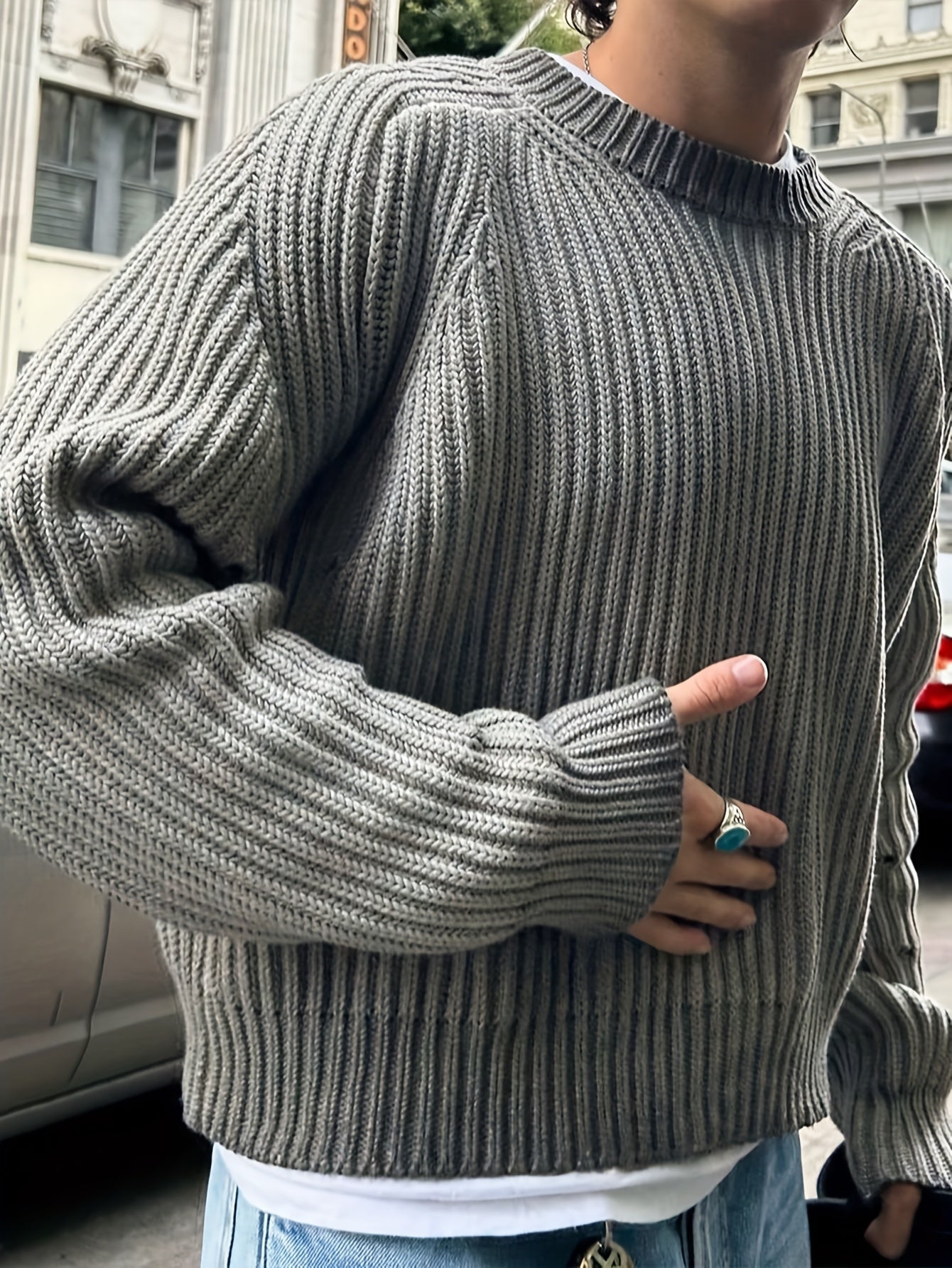Autumn and Winter Warm Collection, European, American, Japanese, Korean, Loose Casual Bead Pattern, Street Neutral, Men'S and Women'S Knitted, Unique Design, Long Sleeve Short, Falling Shoulder, Simple Sleeve, Pierced Round N