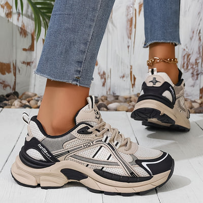 Women'S Chunky Platform Dad Shoes - Breathable Mesh Retro College Style All-Season Round Toe Lace-Up Casual Athletic Sneakers For Running & Daily Wear