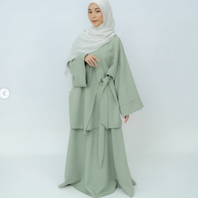 Women's Islamic Abaya Kurung Hanbok Outfit - Elegant Korean-Hijab Inspired Two-Piece with Tie Belt, Long Flowing Robe for Wedding, Everyday, Ramadan - Modest Muslim Formal & Casual Attire, Muslim Dress, Modest Event Wear, Str