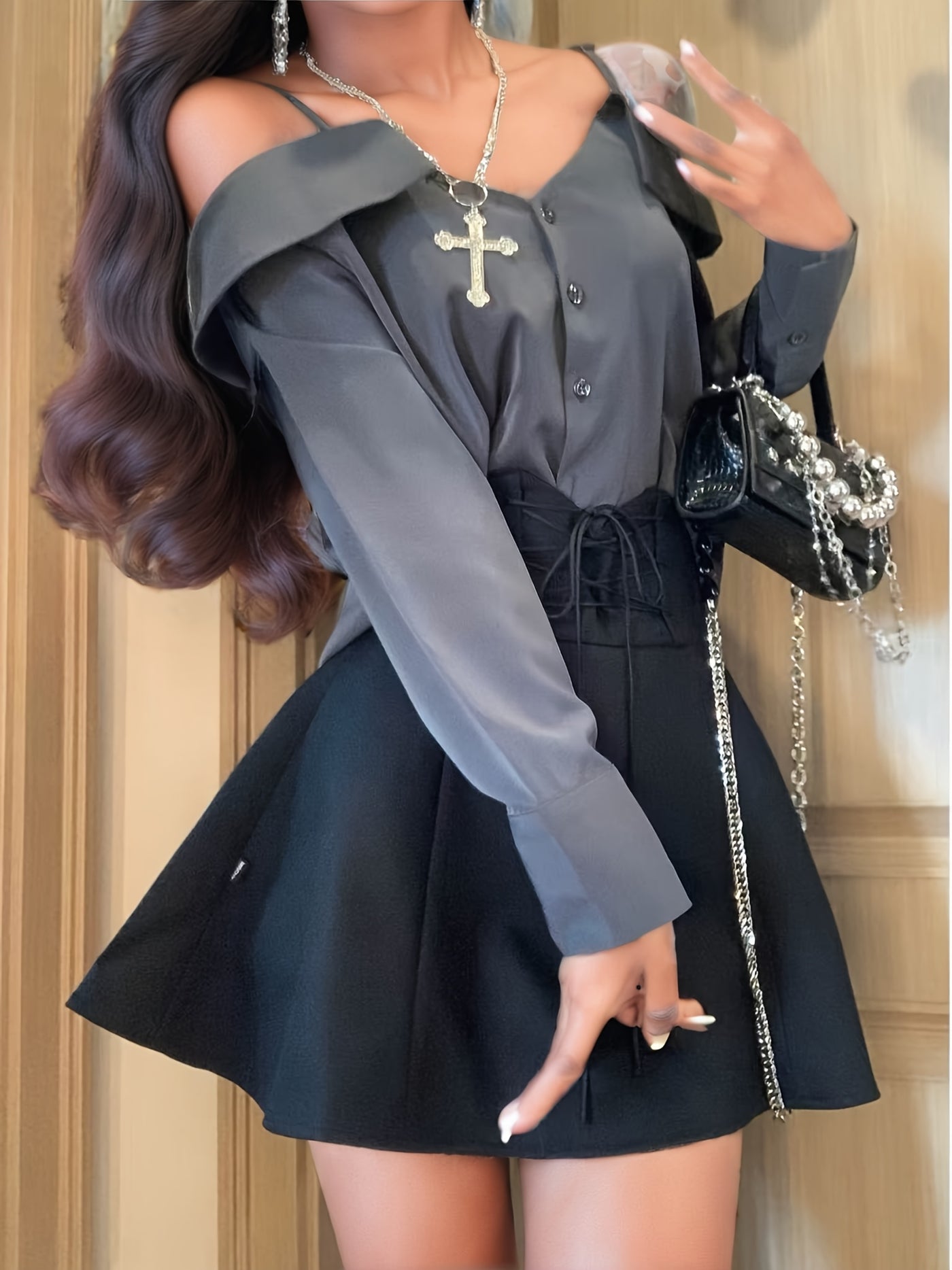 Women Summer Outfits Y2k Streetwear Off The Shoulder Ruffles Patchwork Tops+high Waist Lace Up Bandage A-line Skirts Set for Women Cute Slash Neck Two Pieces Sets Female Clothing