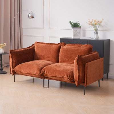 74" Modern Modular Loveseat Sofa - Space-Saving Sectional Couch with Deep Seat, Chenille Upholstery, Hardwood Frame, No Assembly Required, for Living Room, Apartment, Office - Orange Modern Furniture, Sectional Sofa for Livin