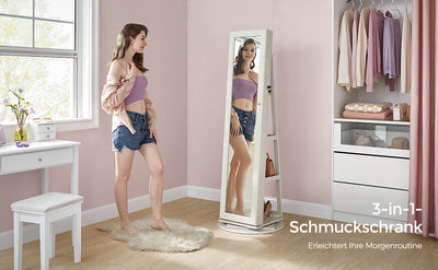 360 ° Rotatable jewelry storage Lockable Jewelry Cabinet Mirror Cabinet with Full Body Mirror