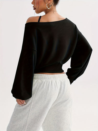 Women's Elegant Off-the-Shoulder Long Sleeve T-Shirt - Chic Tops for Parties, Formal & Everyday Outfits - Machine Washable Women's Clothing - Elegant Everyday Essential, Ladies T Shirts, Casual Wear, Versatile Fashion, Textur
