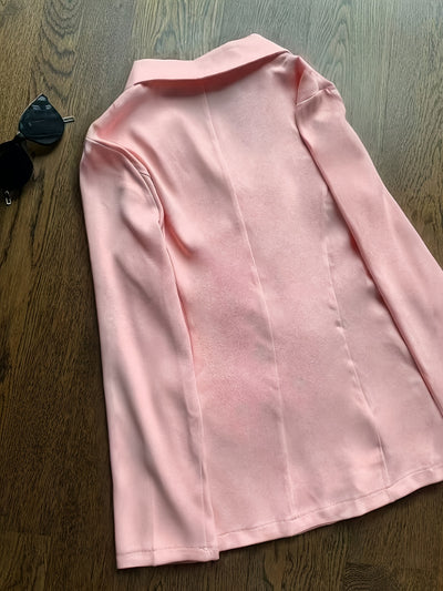 Chic V-Neck Crop Top, Versatile Pants Skirt & Long Sleeve Blazer Three-Piece Set - Polyester Blend, Solid Color, Pockets, Perfect for Spring/Summer, Chic Outfit