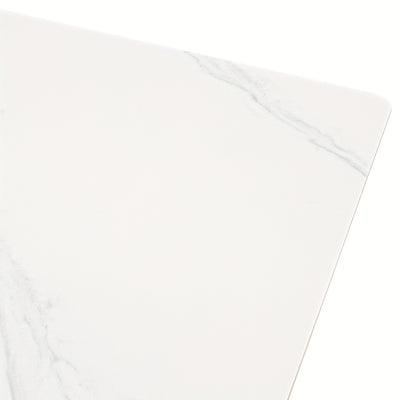 Modern White Sintered Stone Dining Table with Solid Carbon Steel Legs - Space-Saving Rectangular Table for Small Spaces, Easy Assembly, Scratch & Heat Resistant, 200lb Weight Capacity, Marble-Like Surface, Ideal for Apartment
