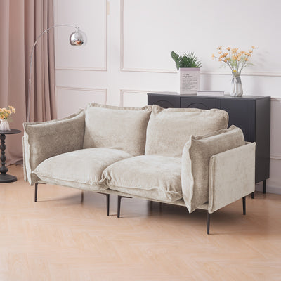 74" Modern Modular Loveseat Sofa - Space-Saving Sectional Couch with Deep Seat, Chenille Upholstery, Hardwood Frame, No Assembly Required, for Living Room, Apartment, Office - Orange Modern Furniture, Sectional Sofa for Livin