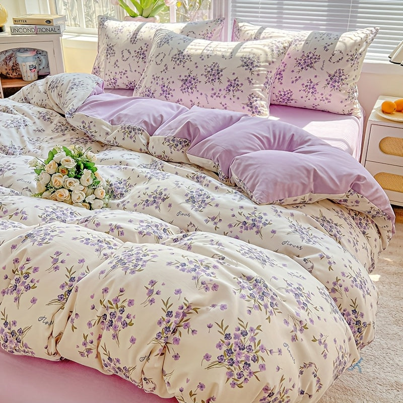 3pcs Korean Style Duvet Cover Set, New American Floral Duvet Cover Set with 1 Single Duvet Cover + 2 Pillowcases, Comfortable and Breathable, Machine Washable, Non-Fading and Deforming, Suitable for All Seasons, Light Beige-F