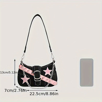 [One PU Leather Shoulder Bag] Y2K Fashion Shoulder Bag for Women PU Leather with Removable Strap, Zipper Closure, Polyester Lining, Casual Trendy Korean Style Crossbody Bag