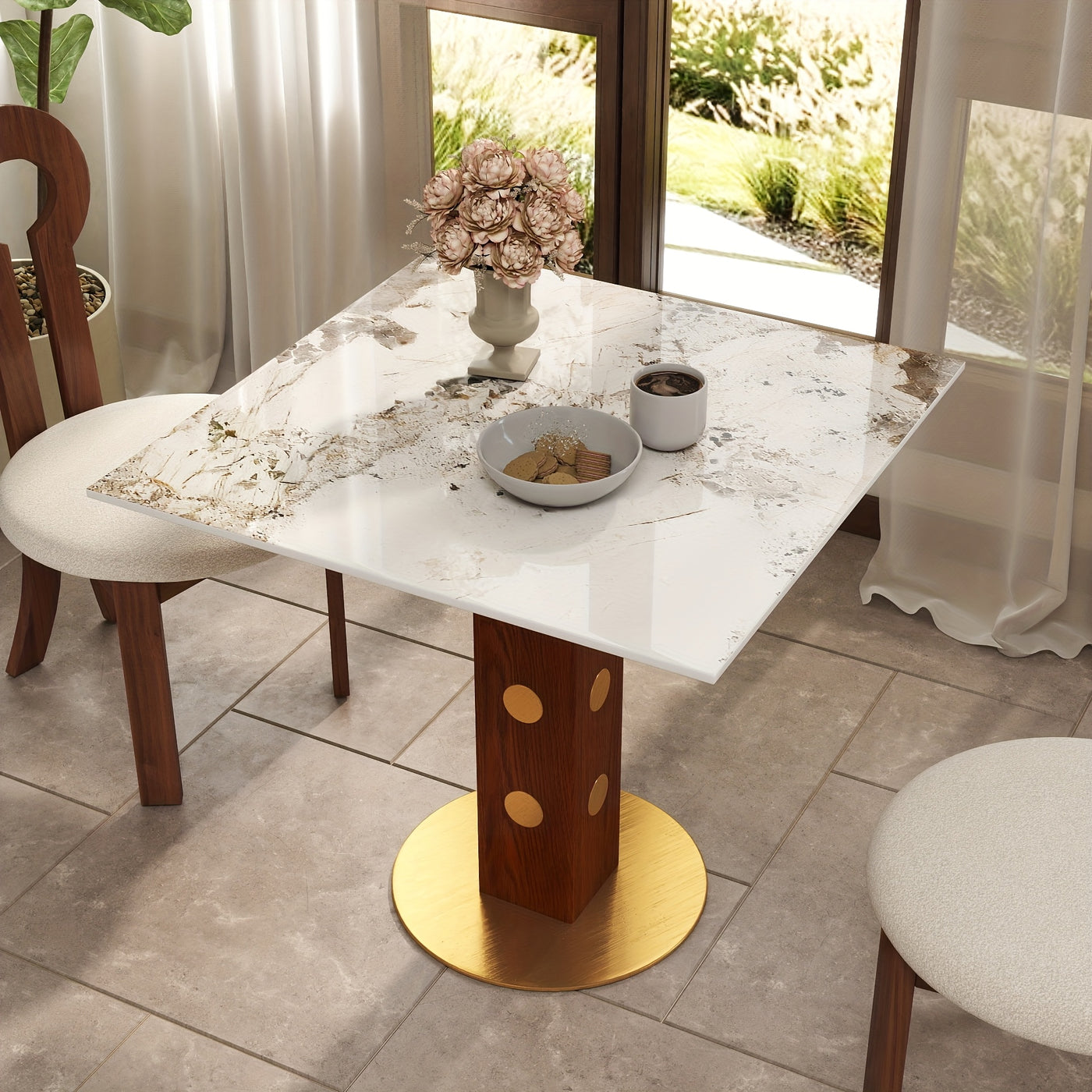 33.5" Round & Square Dining Table for 2-4 People(Only Table, Chair Not Included), Marble Meeting Room Table Multipurpose Conference Table with Soild Wood Base for Office