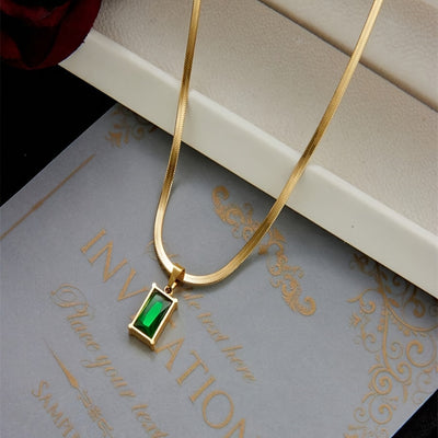 2pcs Set of Japanese and Korean Style Small Design Sensation Snake Bone Chain High-end Light Luxury Peridot Zirconia Pendant Copper Necklace for Women