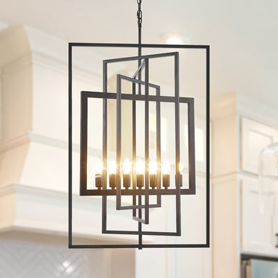 Modern 7 Light Chandelier, 23 Inch Swivel Rectangular Pendant Light Rustic Industrial Farmhouse Foyer Lighting Fixture For High Ceilings For Kitchen Island, Stairs, Entryway