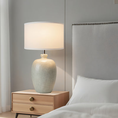 Rustic Farmhouse Ceramic Table Lamp for Bedroom, Living Room, Dining, Office, Ice Pattern Effect Lamp Body with White Linen Shade(Bulb Not Included), Lamps For Living Room, Table Lamps For Living Room, Bedside Lamp For Bedroo