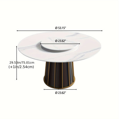 Round Dining Table - Marble Dining Room Table Round Kitchen Table for 4 to 6 (Dining Table Only, Chairs Not Included), Glossy Sintered Stone Tabletop with Metal Base Circle Dining Table for Kitchen