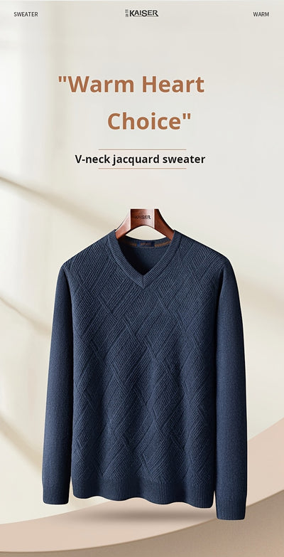 KAISER Men's Cozy Wool V-Neck Sweater - Casual Striped Long Sleeve Pullover for Fall/Winter, Soft & Warm, Korean And Japanese Targeted, Fashion