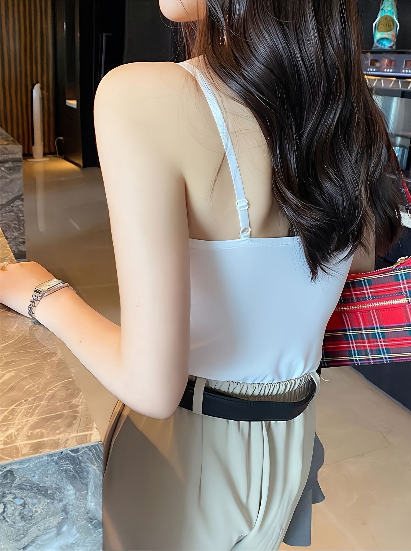 4pcs Women's Seamless Ice Sliky Fiber Tank Tops - Backless Breathable Summer Tops with Built-In Bra, Full Coverage Sleeveless Shirts, Side-Tie Detail & Smooth Fabric (Black/White/Brown/Beige) for Casual Casual Attire, Versati