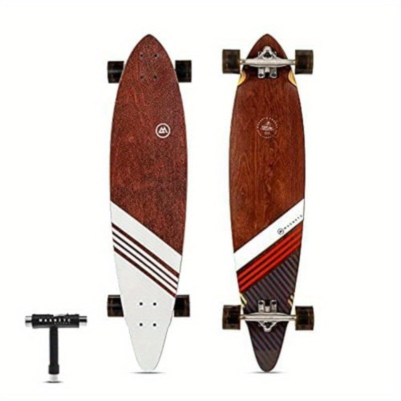 40" Pintail Cruiser Longboard Skateboard - Hard Maple Core Deck with Red/White/Black Design, 4 Black Wheels & Trucks, Smooth Riding for Commuting, Cruising, Carving - Adult & Teen Skateboard, Skateboarding Accessories, Cruisi