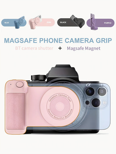 Magnetic Phone Camera Grip Holder, Portable Self Camera Handle, Ergonomic Design, Suitable for iPhone for samsung Android Phones to Vlog Photo and Video Shooting