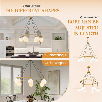 Dining Room Light Fixture/Chandelier Over Table, 5-Light Kitchen Island Lighting, Hanging For Farmhouse Linear Chandeliers, Black And Golden Ceiling Pendant Light Fixtures, With Glass Shade