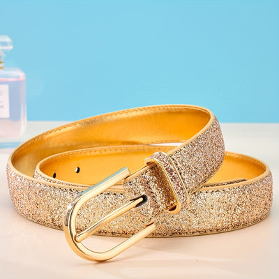 Golden Faux Leather Women's Belt - Versatile Korean-style Decorative PU Leather for Parties and Festivals, Daily Wear