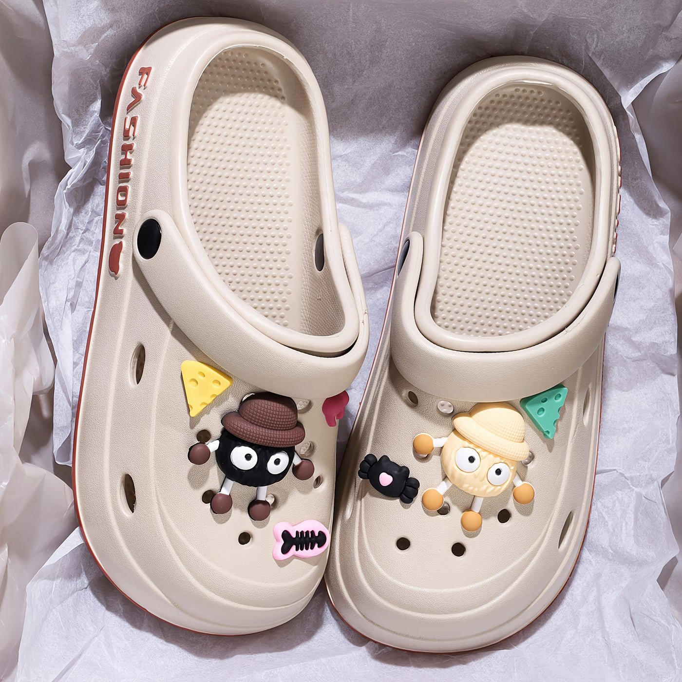 Mid-Year, Summer New Arrivals, Japanese and Korean Fashion Women's Cute Detachable Coal Ball EVA Hole Shoes, Adorable Coal Ball Charms, Comfortable Casual Versatile, 1.97inch Thickened Sole, Rotatable Back Strap for Dual Wear