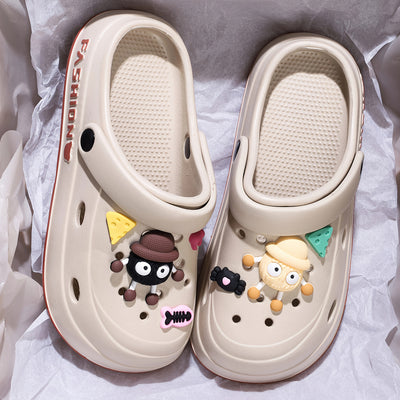 Mid-Year, Summer New Arrivals, Japanese and Korean Fashion Women's Cute Detachable Coal Ball EVA Hole Shoes, Adorable Coal Ball Charms, Comfortable Casual Versatile, 1.97inch Thickened Sole, Rotatable Back Strap for Dual Wear